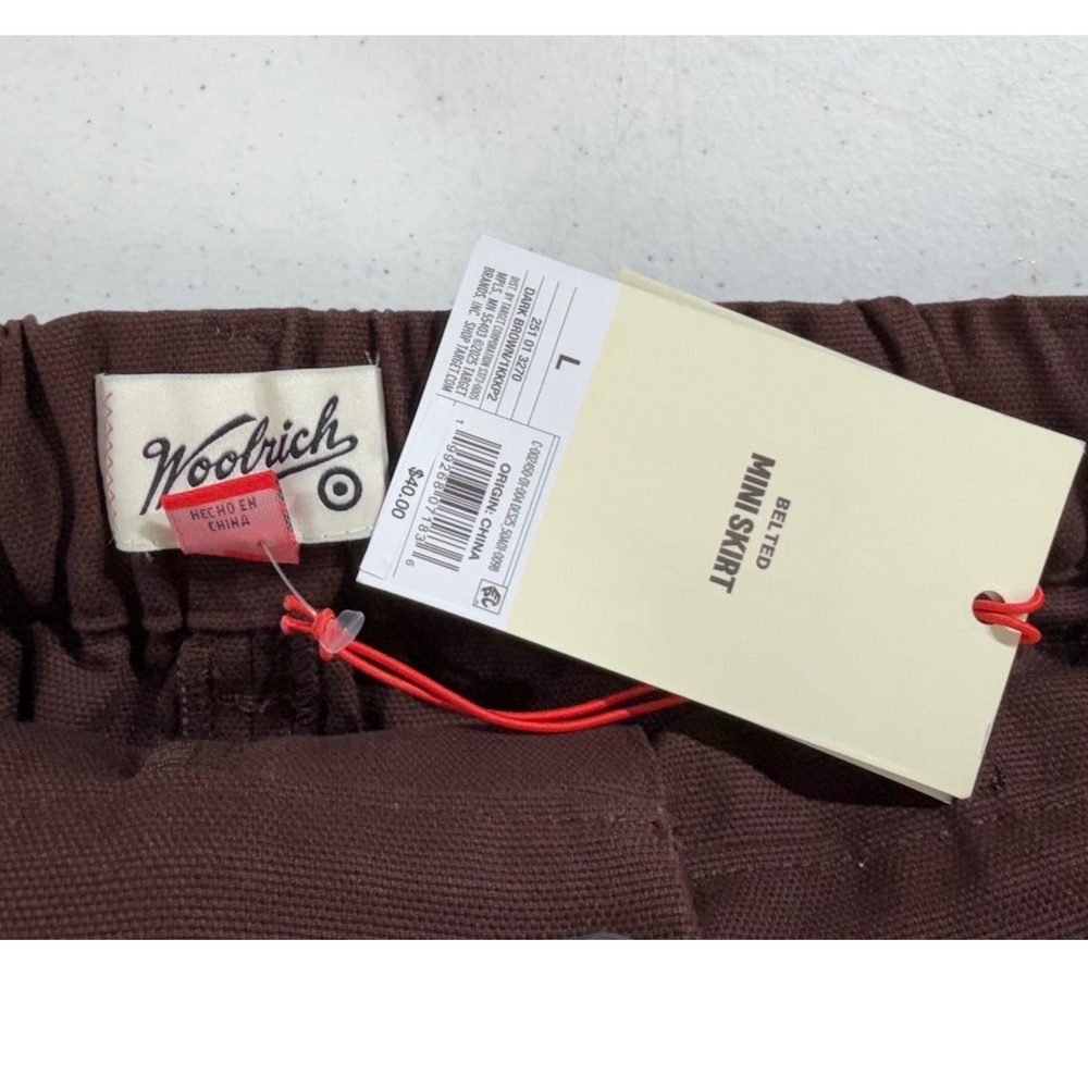 Woolrich Belted Mini Skirt Size Large Brown NEW Cotton Utility Canvas‎ Pocket - Picture 7 of 9